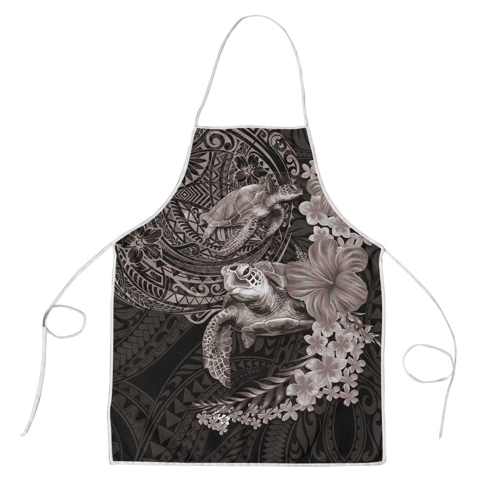 Hawaiian Plumeria and Hibiscus with Turtles Apron Polynesian Art Grayscale - Polynesian Pride