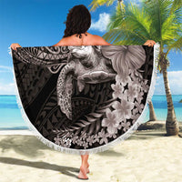 Hawaiian Plumeria and Hibiscus with Turtles Beach Blanket Polynesian Art Grayscale - Polynesian Pride