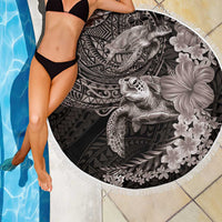 Hawaiian Plumeria and Hibiscus with Turtles Beach Blanket Polynesian Art Grayscale - Polynesian Pride