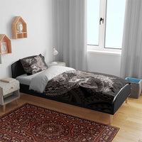 Hawaiian Plumeria and Hibiscus with Turtles Bedding Set Polynesian Art Grayscale - Polynesian Pride