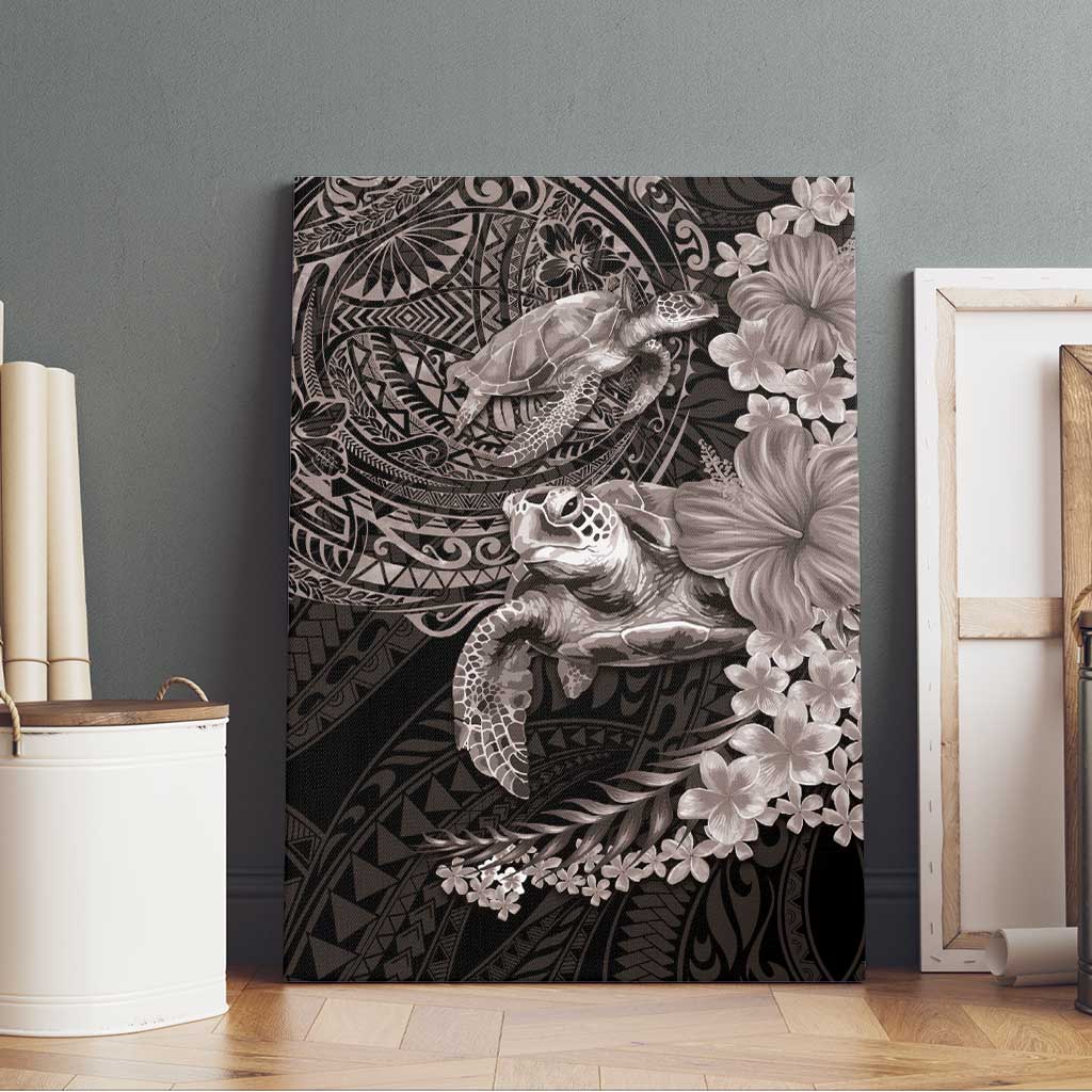 Hawaiian Plumeria and Hibiscus with Turtles Canvas Wall Art Polynesian Art Grayscale - Polynesian Pride