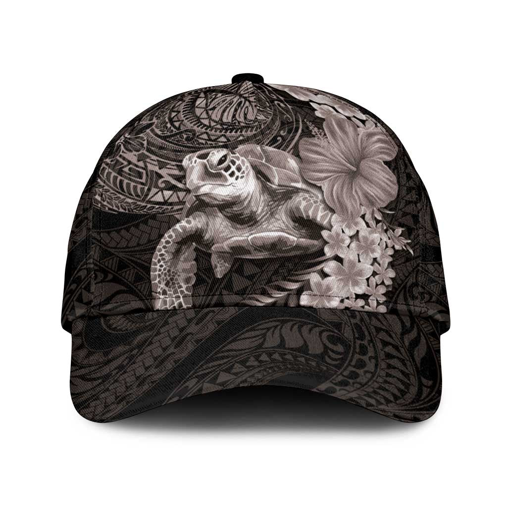 Hawaiian Plumeria and Hibiscus with Turtles Classic Cap Polynesian Art Grayscale - Polynesian Pride