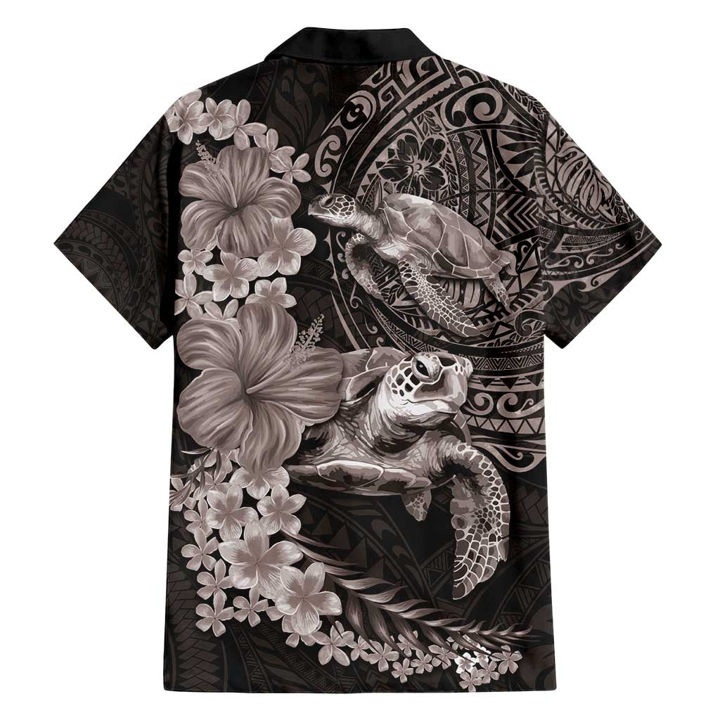 Hawaiian Plumeria and Hibiscus with Turtles Family Matching Long Sleeve Bodycon Dress and Hawaiian Shirt Polynesian Art Grayscale - Polynesian Pride