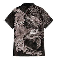 Hawaiian Plumeria and Hibiscus with Turtles Family Matching Mermaid Dress and Hawaiian Shirt Polynesian Art Grayscale - Polynesian Pride