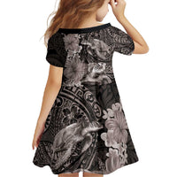 Hawaiian Plumeria and Hibiscus with Turtles Family Matching Off Shoulder Maxi Dress and Hawaiian Shirt Polynesian Art Grayscale - Polynesian Pride