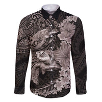 Hawaiian Plumeria and Hibiscus with Turtles Family Matching Short Sleeve Bodycon Dress and Hawaiian Shirt Polynesian Art Grayscale - Polynesian Pride