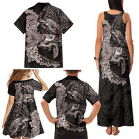 Hawaiian Plumeria and Hibiscus with Turtles Family Matching Tank Maxi Dress and Hawaiian Shirt Polynesian Art Grayscale - Polynesian Pride