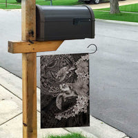 Hawaiian Plumeria and Hibiscus with Turtles Garden Flag Polynesian Art Grayscale - Polynesian Pride