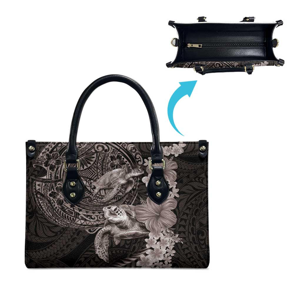 Hawaiian Plumeria and Hibiscus with Turtles Leather Bag Polynesian Art Grayscale - Polynesian Pride