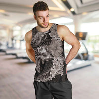 Hawaiian Plumeria and Hibiscus with Turtles Men Tank Top Polynesian Art Grayscale - Polynesian Pride