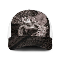 Hawaiian Plumeria and Hibiscus with Turtles Mesh Trucker Cap Polynesian Art Grayscale - Polynesian Pride