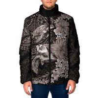 Hawaiian Plumeria and Hibiscus with Turtles Padded Jacket Polynesian Art Grayscale - Polynesian Pride