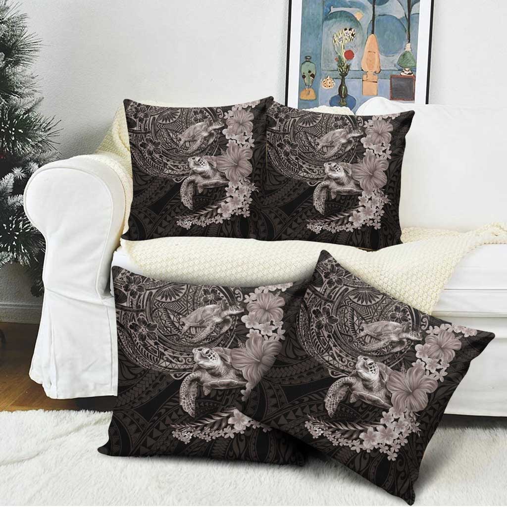 Hawaiian Plumeria and Hibiscus with Turtles Pillow Cover Polynesian Art Grayscale - Polynesian Pride