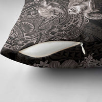 Hawaiian Plumeria and Hibiscus with Turtles Pillow Cover Polynesian Art Grayscale - Polynesian Pride