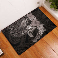 Hawaiian Plumeria and Hibiscus with Turtles Rubber Doormat Polynesian Art Grayscale - Polynesian Pride