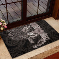 Hawaiian Plumeria and Hibiscus with Turtles Rubber Doormat Polynesian Art Grayscale - Polynesian Pride