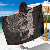 Hawaiian Plumeria and Hibiscus with Turtles Sarong Polynesian Art Grayscale - Polynesian Pride