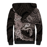 Hawaiian Plumeria and Hibiscus with Turtles Sherpa Hoodie Polynesian Art Grayscale - Polynesian Pride
