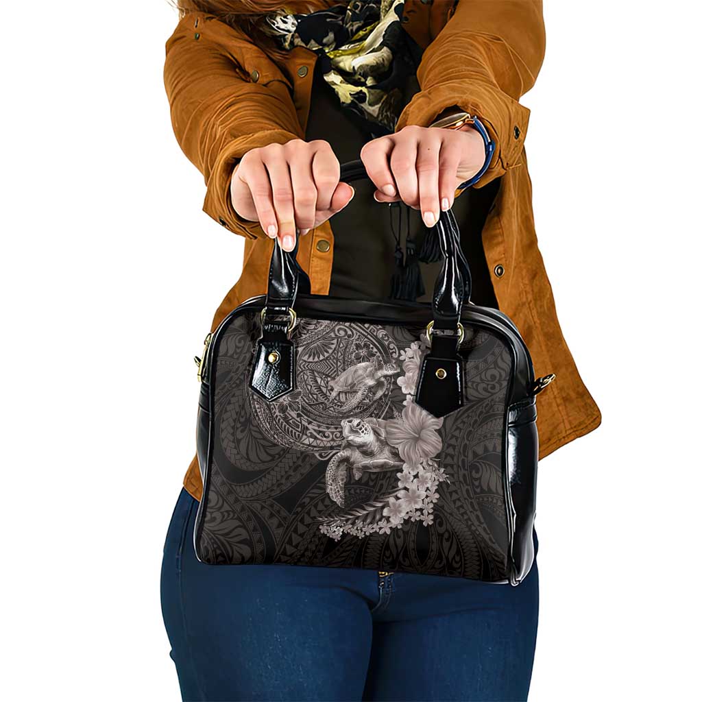 Hawaiian Plumeria and Hibiscus with Turtles Shoulder Handbag Polynesian Art Grayscale LT03 One Size Black - Polynesian Pride