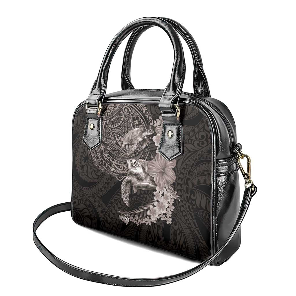 Hawaiian Plumeria and Hibiscus with Turtles Shoulder Handbag Polynesian Art Grayscale - Polynesian Pride