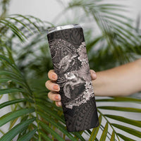 Hawaiian Plumeria and Hibiscus with Turtles Skinny Tumbler Polynesian Art Grayscale - Polynesian Pride