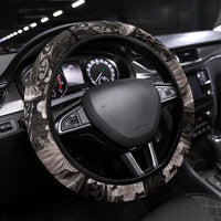 Hawaiian Plumeria and Hibiscus with Turtles Steering Wheel Cover Polynesian Art Grayscale - Polynesian Pride