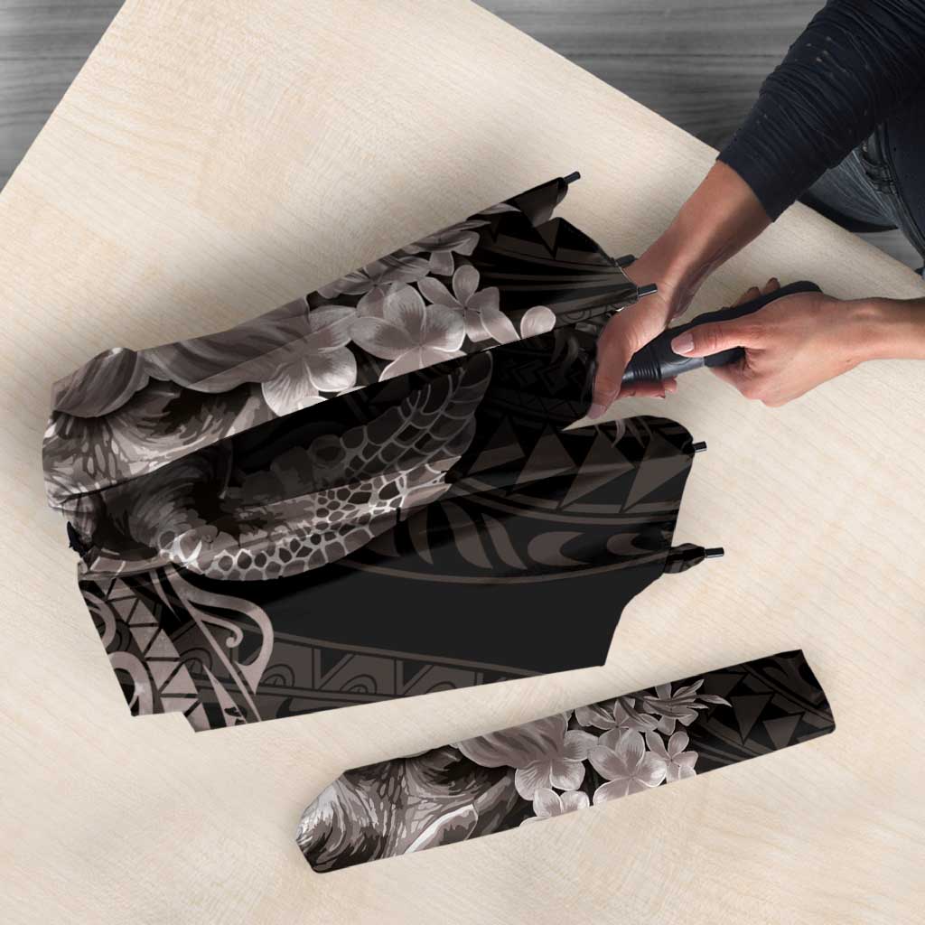 Hawaiian Plumeria and Hibiscus with Turtles Umbrella Polynesian Art Grayscale - Polynesian Pride