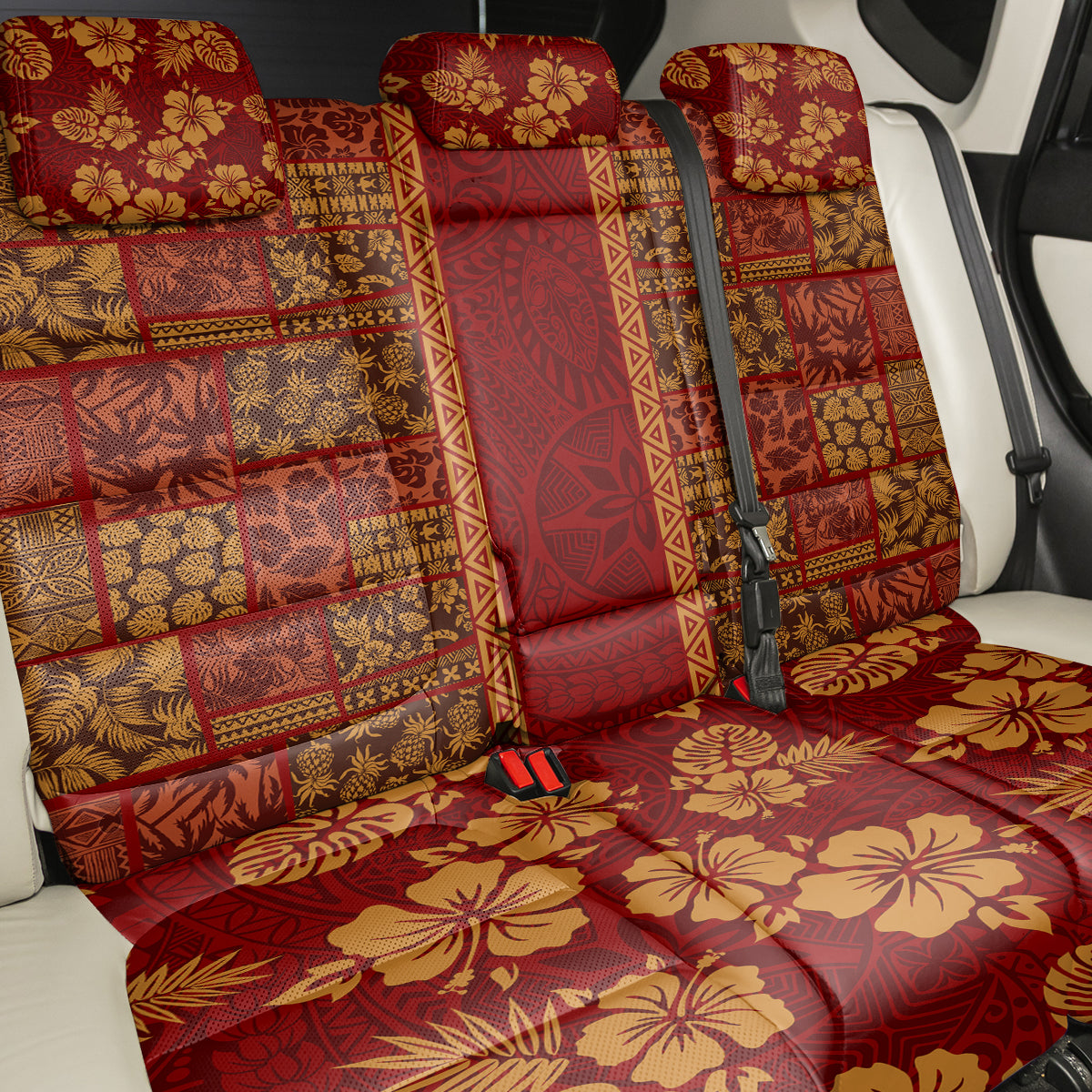 Hawaii Style Hibiscus and Tribal Element Fabric Patchwork Back Car Seat Cover LT03 - Polynesian Pride