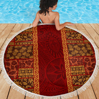 Hawaii Style Hibiscus and Tribal Element Fabric Patchwork Beach Blanket LT03 - Polynesian Pride
