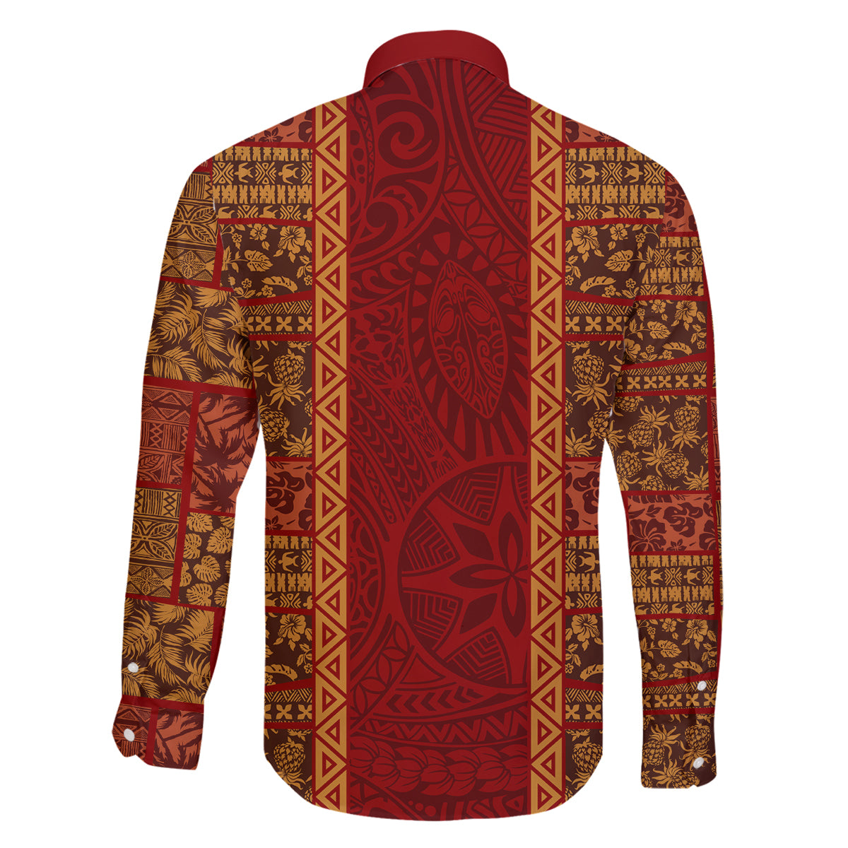 Hawaii Style Hibiscus and Tribal Element Fabric Patchwork Family Matching Off Shoulder Maxi Dress and Hawaiian Shirt LT03 - Polynesian Pride