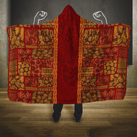 Hawaii Style Hibiscus and Tribal Element Fabric Patchwork Hooded Blanket LT03 One Size Red - Polynesian Pride