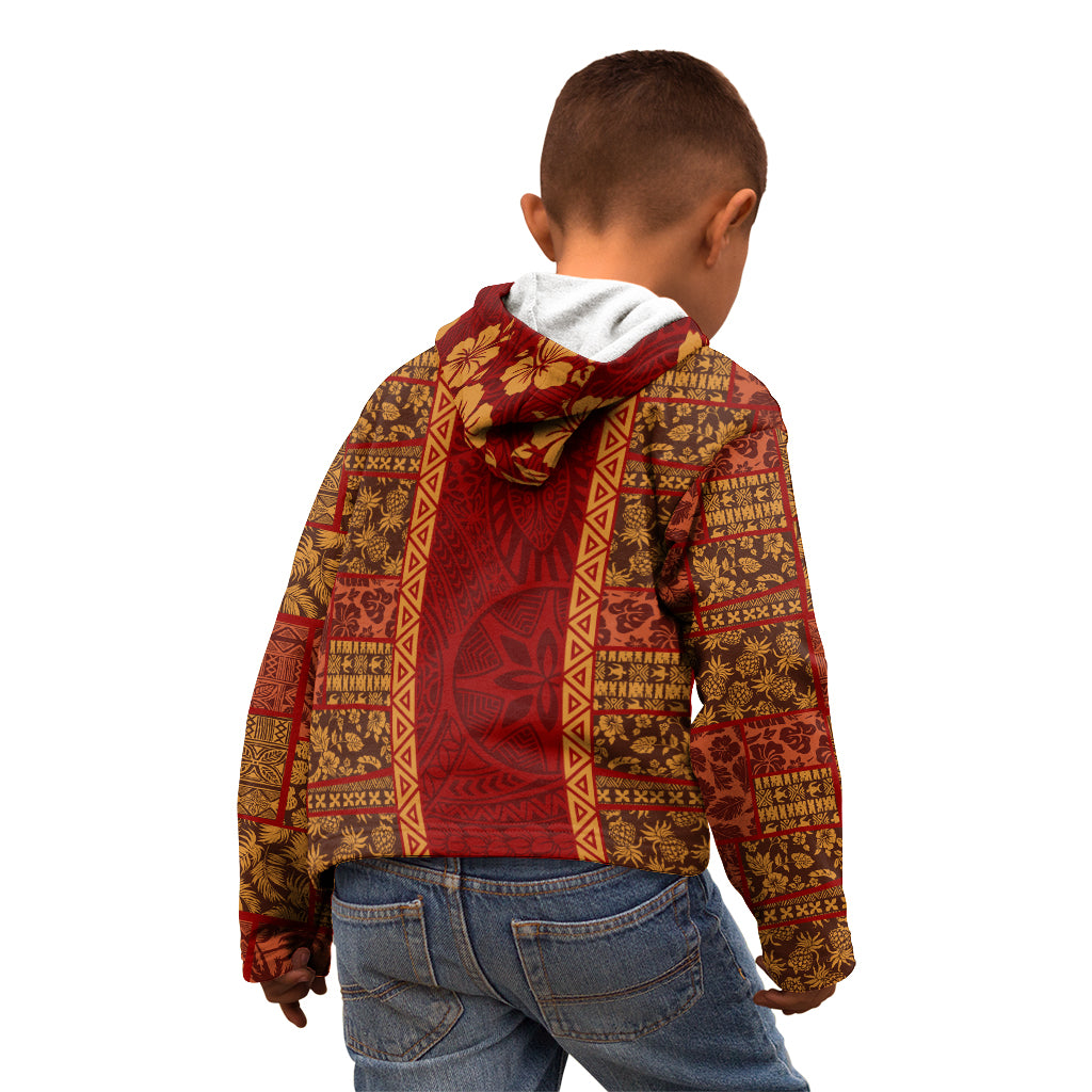 Hawaii Style Hibiscus and Tribal Element Fabric Patchwork Kid Hoodie LT03 - Polynesian Pride