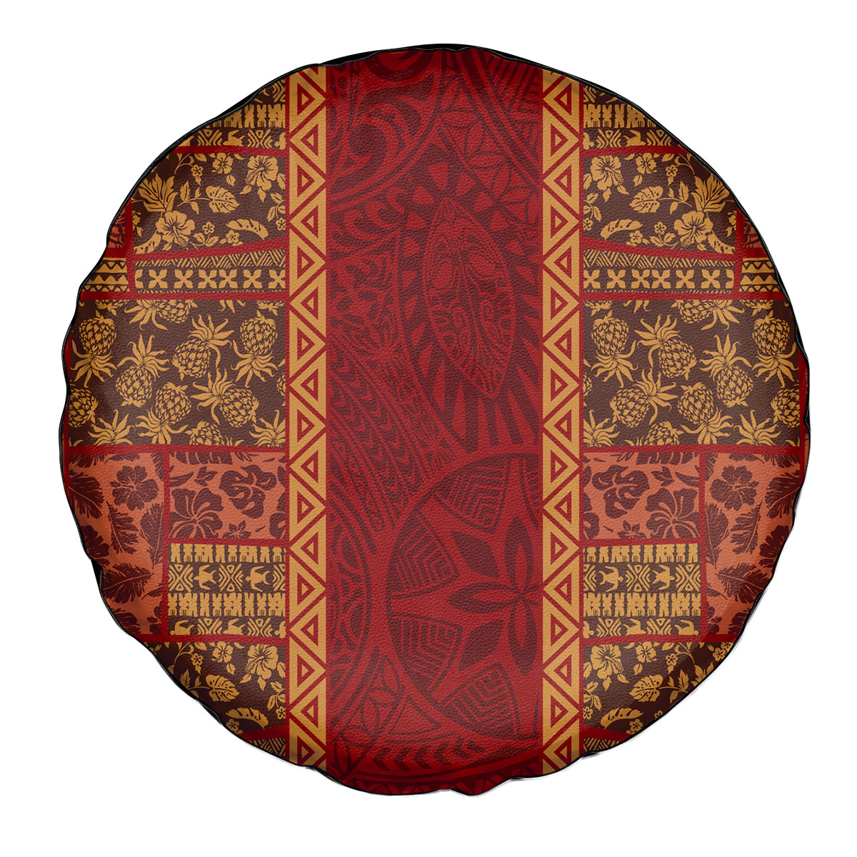 Hawaii Style Hibiscus and Tribal Element Fabric Patchwork Spare Tire Cover LT03 - Polynesian Pride