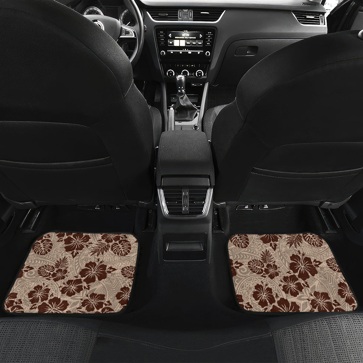 Hawaii Style Hibiscus and Tribal Element Fabric Patchwork Car Mats Beige Version LT03 - Polynesian Pride