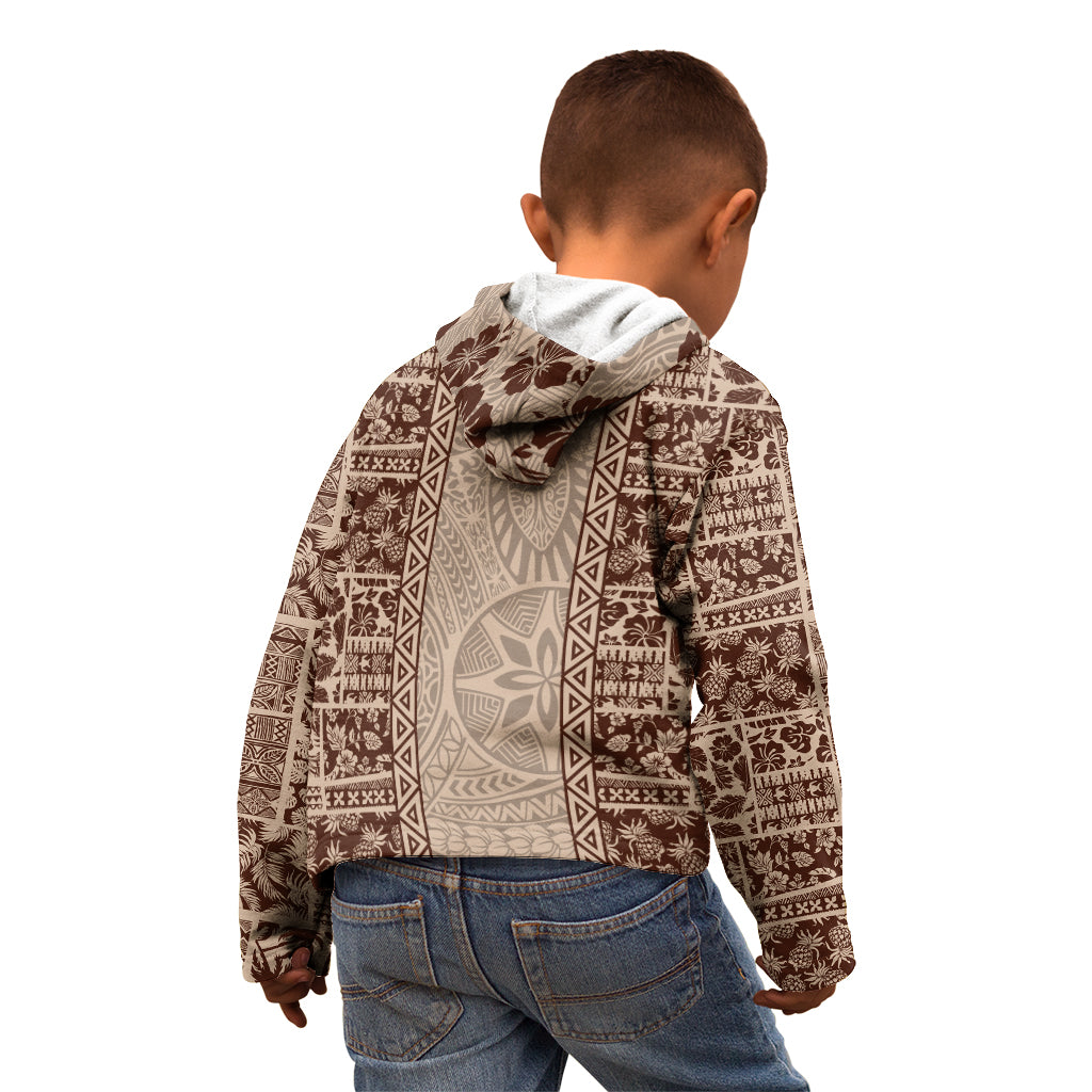 Hawaii Style Hibiscus and Tribal Element Fabric Patchwork Kid Hoodie Beige Version LT03 - Polynesian Pride