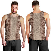 Hawaii Style Hibiscus and Tribal Element Fabric Patchwork Men Tank Top Beige Version LT03 - Polynesian Pride