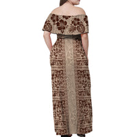 Hawaii Style Hibiscus and Tribal Element Fabric Patchwork Off Shoulder Maxi Dress Beige Version LT03 - Polynesian Pride