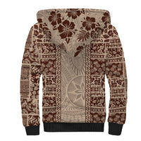 Hawaii Style Hibiscus and Tribal Element Fabric Patchwork Sherpa Hoodie Beige Version LT03 - Polynesian Pride