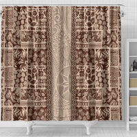 Hawaii Style Hibiscus and Tribal Element Fabric Patchwork Shower Curtain Beige Version LT03 - Polynesian Pride