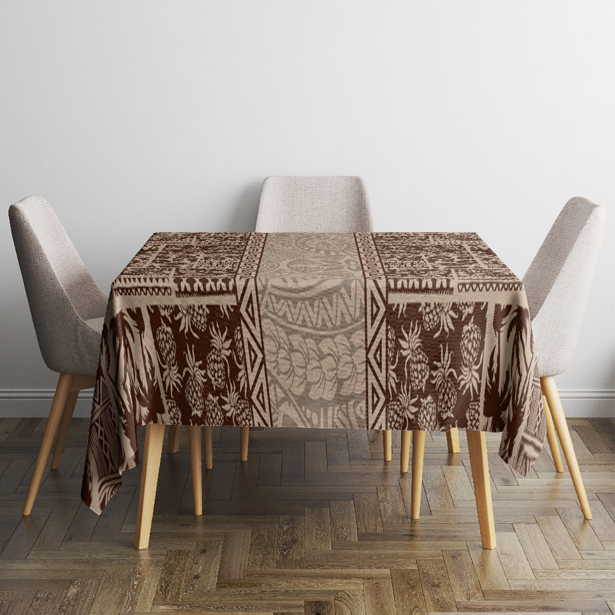Hawaii Style Hibiscus and Tribal Element Fabric Patchwork Tablecloth Beige Version LT03 - Polynesian Pride