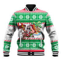 Hawaii Mele Kalikimaka Baseball Jacket Aloha Santa and Palm Tree Mix Kakau Pattern LT03 Unisex Green - Polynesian Pride