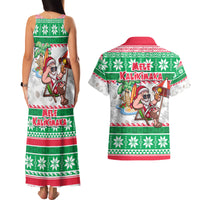 Hawaii Mele Kalikimaka Couples Matching Tank Maxi Dress and Hawaiian Shirt Aloha Santa and Palm Tree Mix Kakau Pattern LT03 - Polynesian Pride