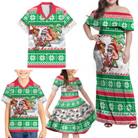 Hawaii Mele Kalikimaka Family Matching Off Shoulder Maxi Dress and Hawaiian Shirt Aloha Santa and Palm Tree Mix Kakau Pattern LT03 - Polynesian Pride
