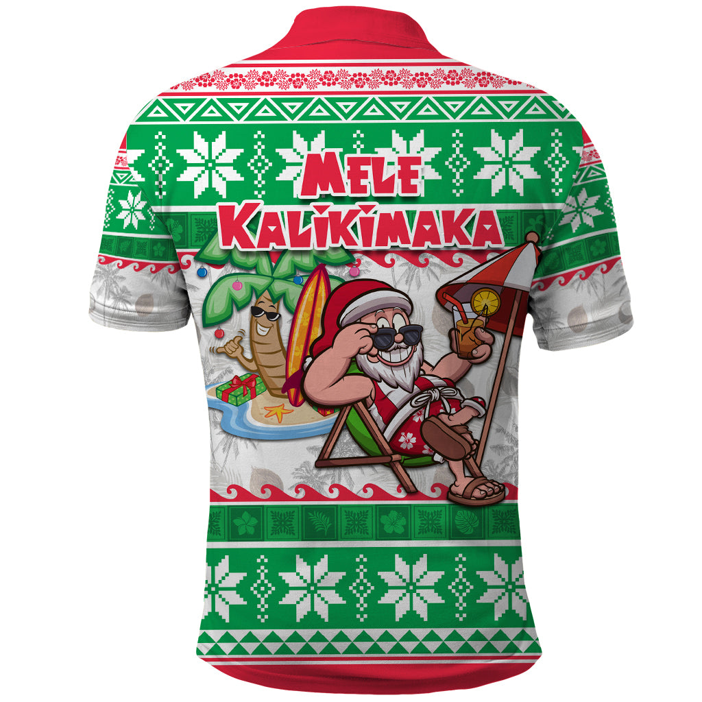 Hawaii Mele Kalikimaka Polo Shirt Aloha Santa and Palm Tree Mix Kakau Pattern LT03 - Polynesian Pride