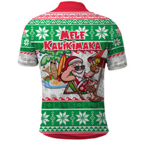 Hawaii Mele Kalikimaka Polo Shirt Aloha Santa and Palm Tree Mix Kakau Pattern LT03 - Polynesian Pride