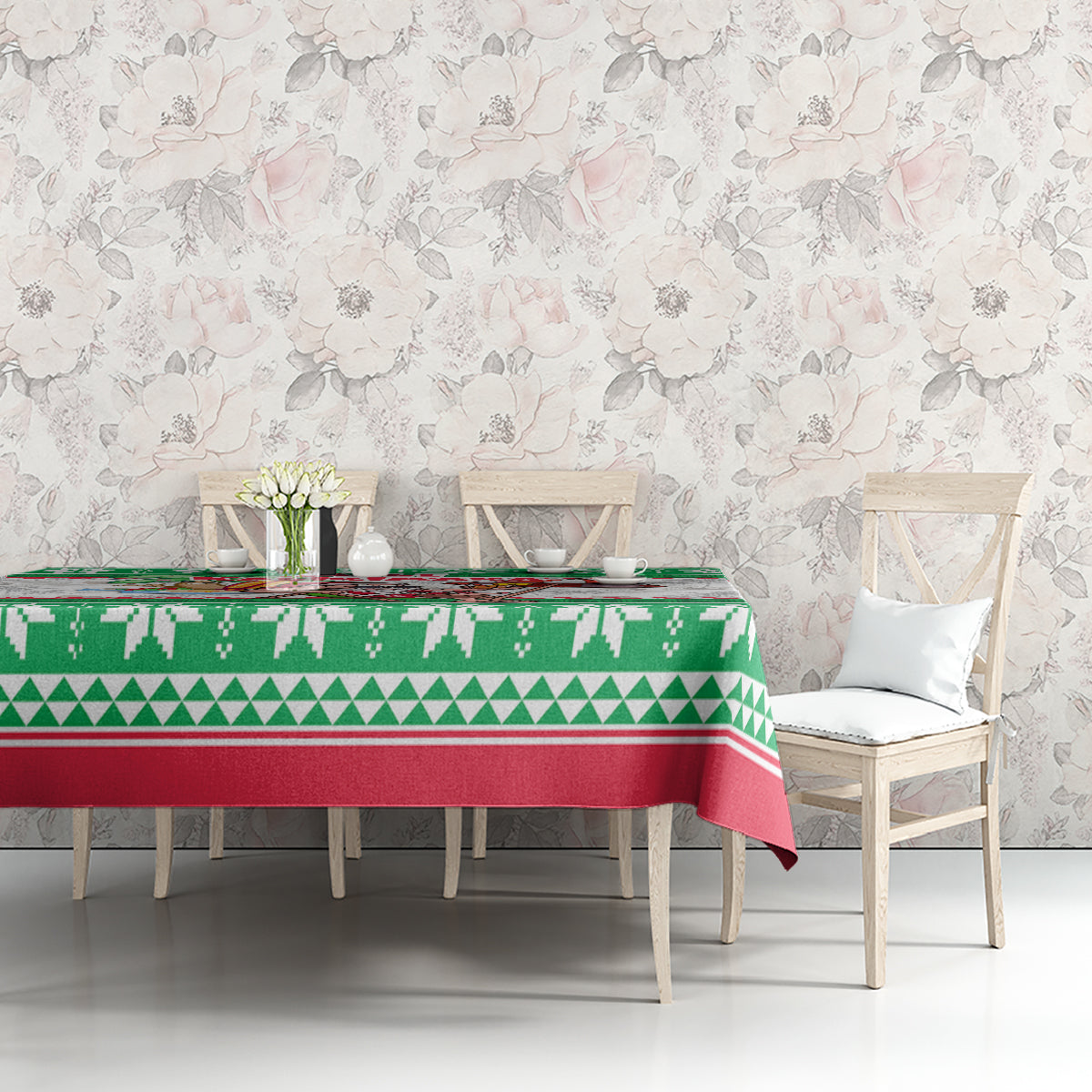 Hawaii Mele Kalikimaka Tablecloth Aloha Santa and Palm Tree Mix Kakau Pattern LT03 - Polynesian Pride