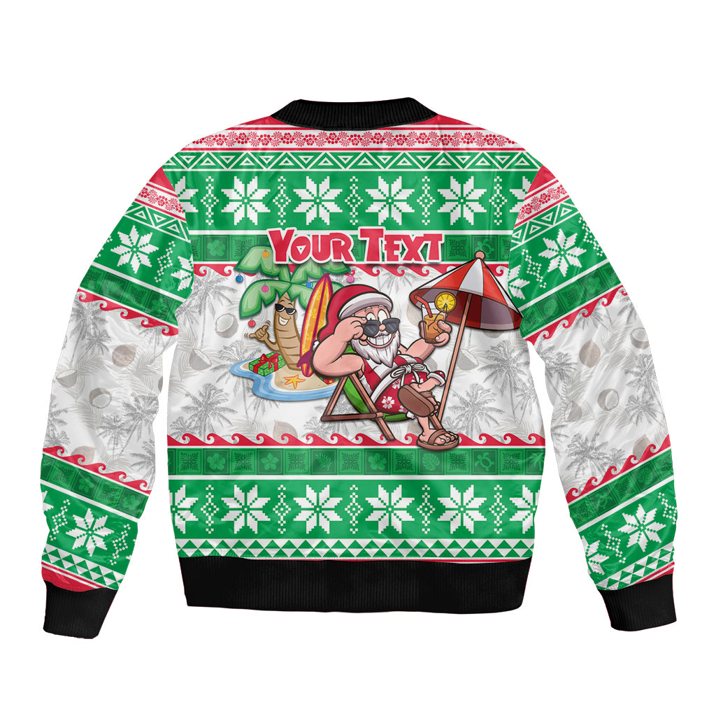 Custom Hawaii Mele Kalikimaka Bomber Jacket Aloha Santa and Palm Tree Mix Kakau Pattern LT03 - Polynesian Pride