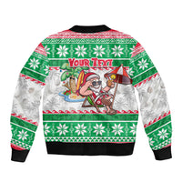 Custom Hawaii Mele Kalikimaka Bomber Jacket Aloha Santa and Palm Tree Mix Kakau Pattern LT03 - Polynesian Pride