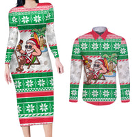 Custom Hawaii Mele Kalikimaka Couples Matching Long Sleeve Bodycon Dress and Long Sleeve Button Shirt Aloha Santa and Palm Tree Mix Kakau Pattern LT03 Green - Polynesian Pride