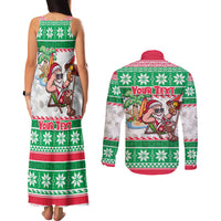 Custom Hawaii Mele Kalikimaka Couples Matching Tank Maxi Dress and Long Sleeve Button Shirt Aloha Santa and Palm Tree Mix Kakau Pattern LT03 - Polynesian Pride